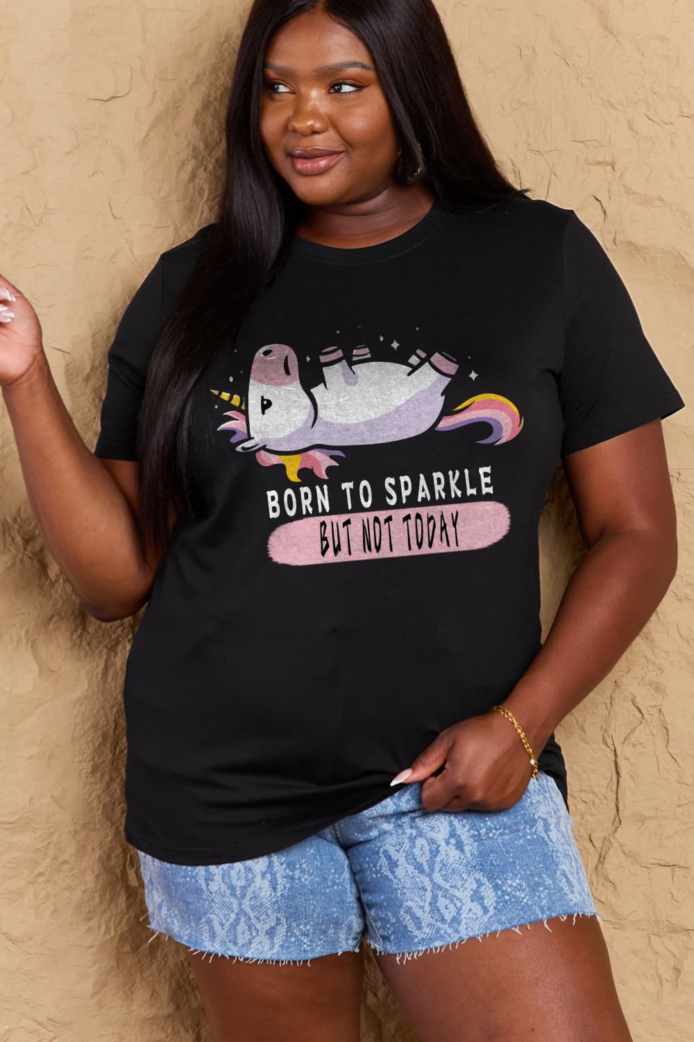 Simply Love Full Size BORN TO SPARKLE BUT NOT TODAY Graphic Cotton Tee king-general-store-5710.myshopify.com