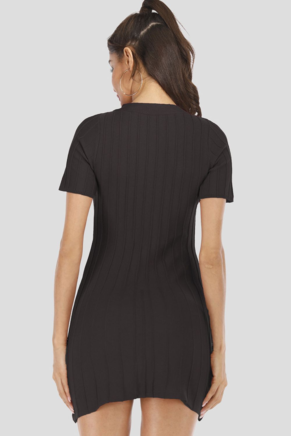 Buttoned Short Sleeve V-Neck Knit Dress king-general-store-5710.myshopify.com