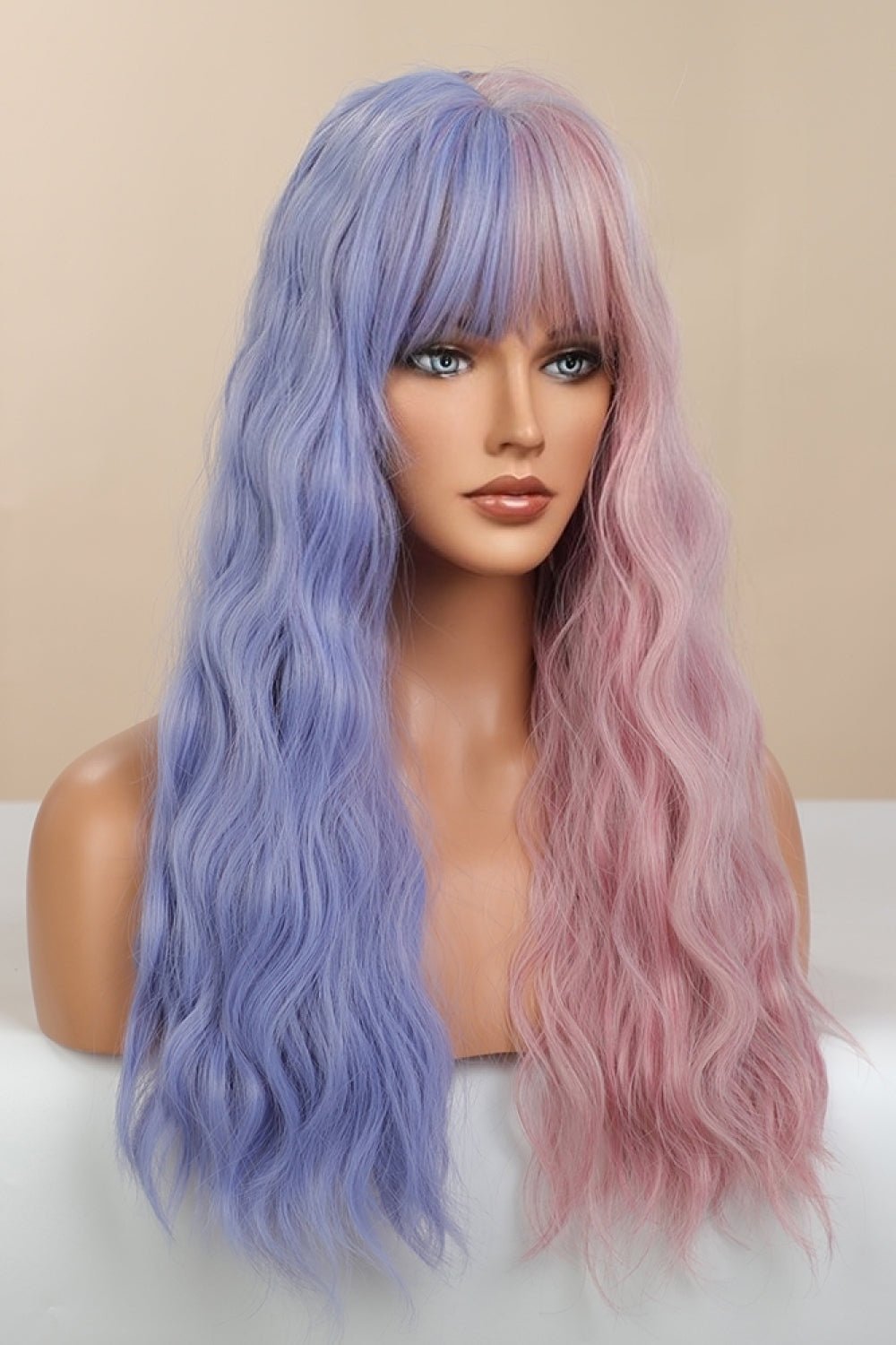 13*1" Full-Machine Wigs Synthetic Long Wave 26" in Blue/Pink Split Dye - Kings Crown Jewel Boutique