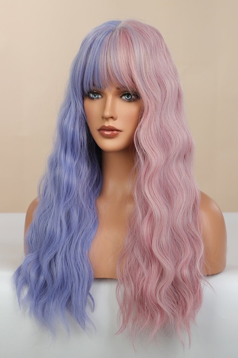 13*1" Full-Machine Wigs Synthetic Long Wave 26" in Blue/Pink Split Dye - Kings Crown Jewel Boutique