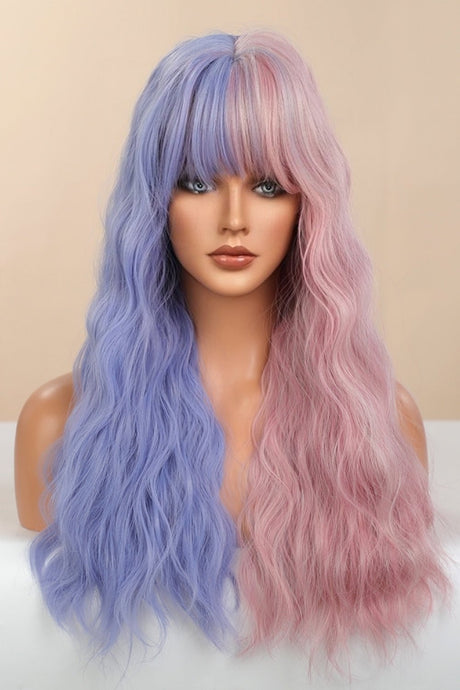 13*1" Full-Machine Wigs Synthetic Long Wave 26" in Blue/Pink Split Dye - Kings Crown Jewel Boutique