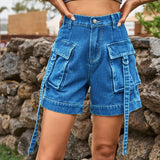 High Waist Denim Cargo Shorts king-general-store-5710.myshopify.com