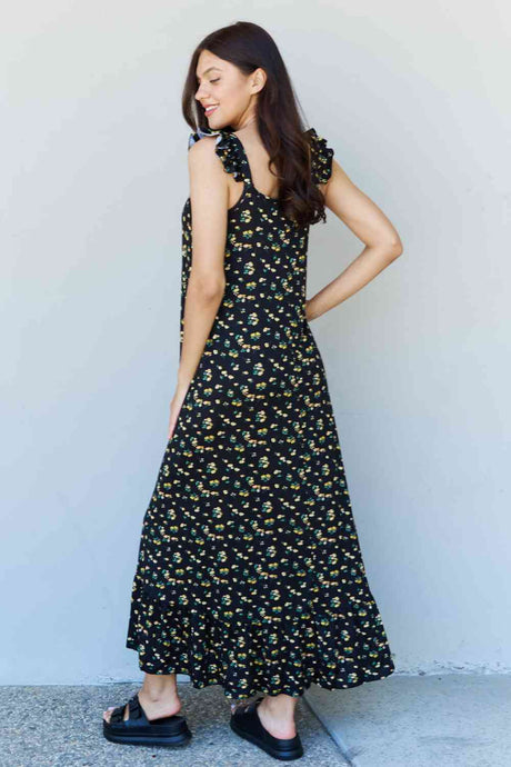 Doublju In The Garden Ruffle Floral Maxi Dress in  Black Yellow Floral king-general-store-5710.myshopify.com