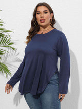 Plus Size Round Neck Long Sleeve Slit T-Shirt king-general-store-5710.myshopify.com