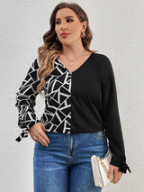 Plus Size Geometric V-Neck Long Sleeve T-Shirt king-general-store-5710.myshopify.com