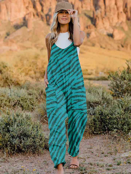 Full Size Printed V-Neck Sleeveless Jumpsuit king-general-store-5710.myshopify.com