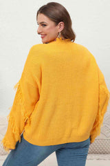 Plus Size Fringe V-Neck Long Sleeve Sweater king-general-store-5710.myshopify.com