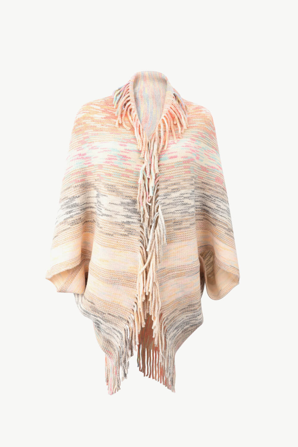 Multicolored Fringe Trim Poncho king-general-store-5710.myshopify.com