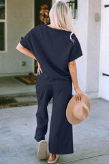 Double Take Full Size Texture Short Sleeve Top and Pants Set king-general-store-5710.myshopify.com