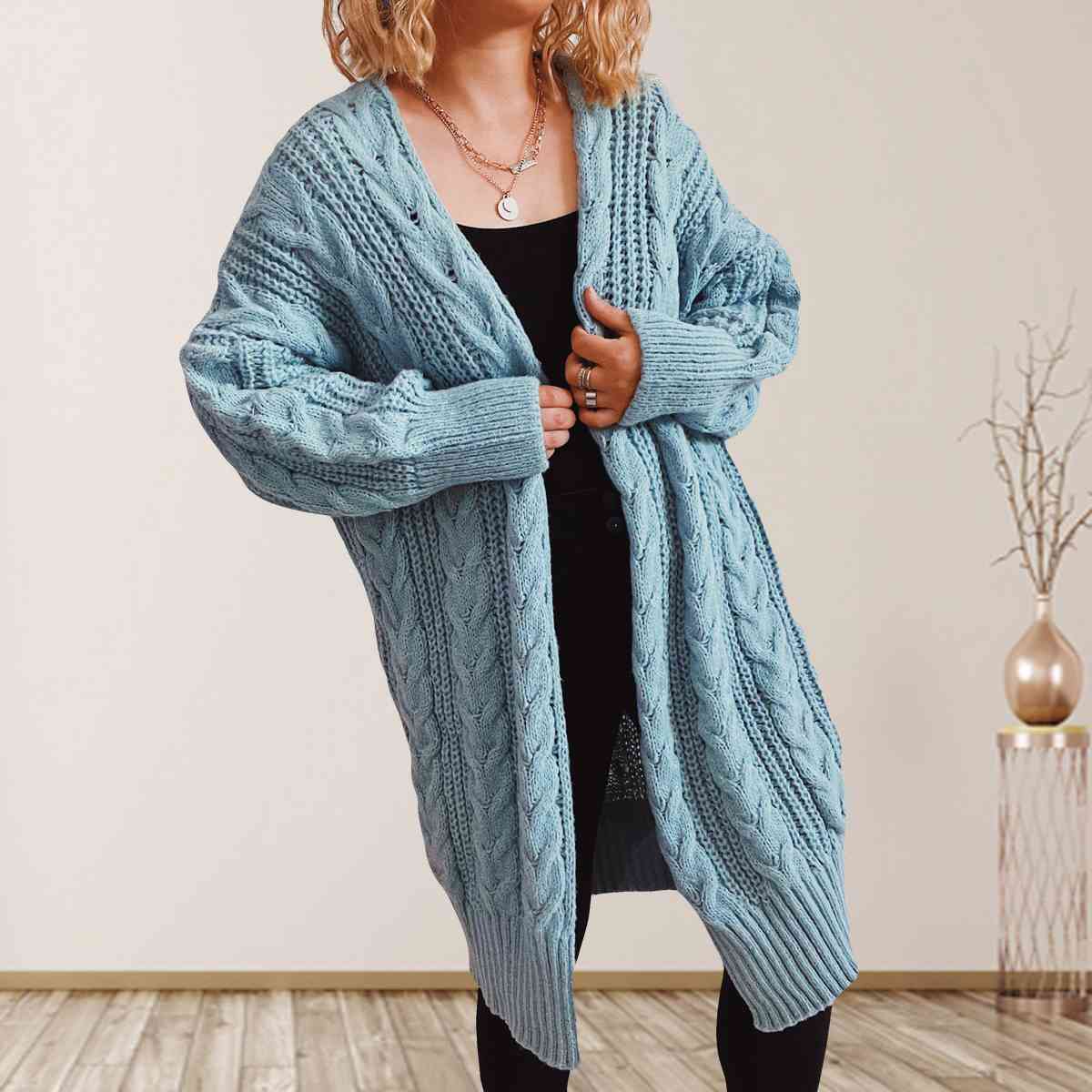 Cable-Knit Open Front Dropped Shoulder Cardigan king-general-store-5710.myshopify.com