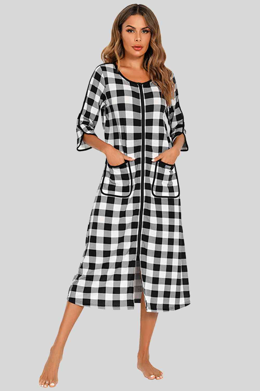 Round Neck Three-Quarter Sleeve Midi Night Dress king-general-store-5710.myshopify.com