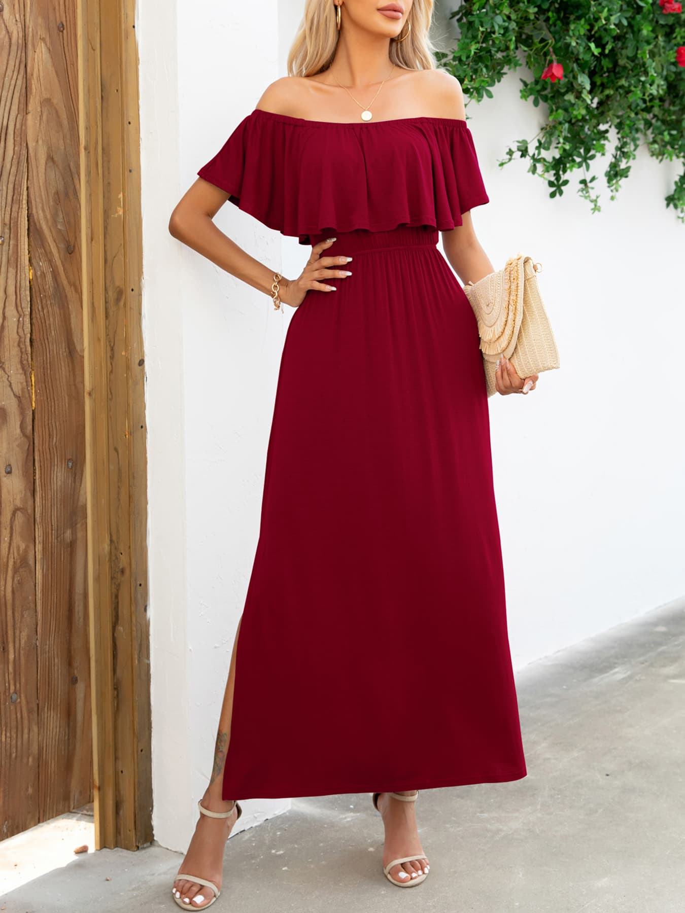 Off-Shoulder Slit Maxi Dress king-general-store-5710.myshopify.com