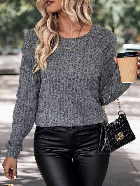 Round Neck Long Sleeve Knit Top king-general-store-5710.myshopify.com