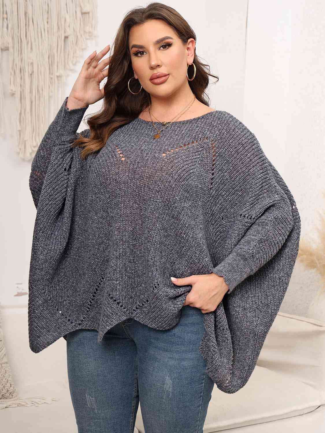 Plus Size Round Neck Batwing Sleeve Sweater king-general-store-5710.myshopify.com