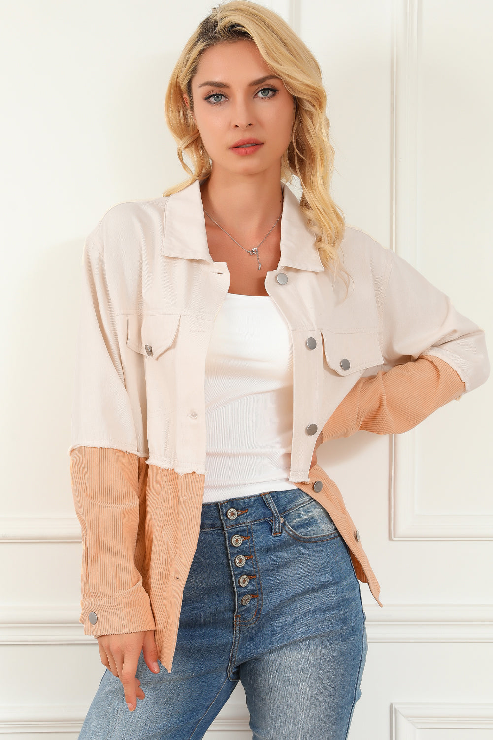 Contrast Button Down Collared Jacket king-general-store-5710.myshopify.com