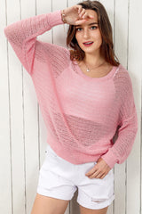 Openwork Round Neck Dropped Shoulder Knit Top king-general-store-5710.myshopify.com