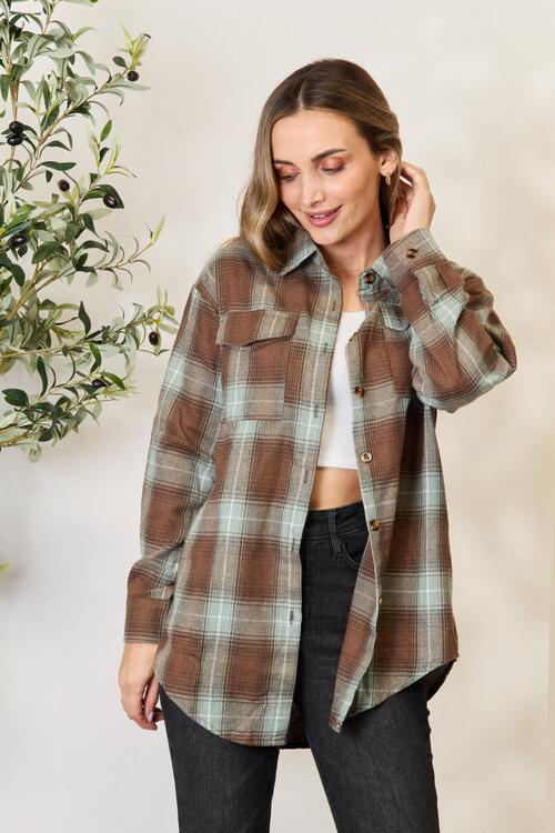 Double Take Plaid Dropped Shoulder Shirt king-general-store-5710.myshopify.com