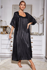 Striped Flounce Sleeve Open Front Robe and Cami Dress Set king-general-store-5710.myshopify.com