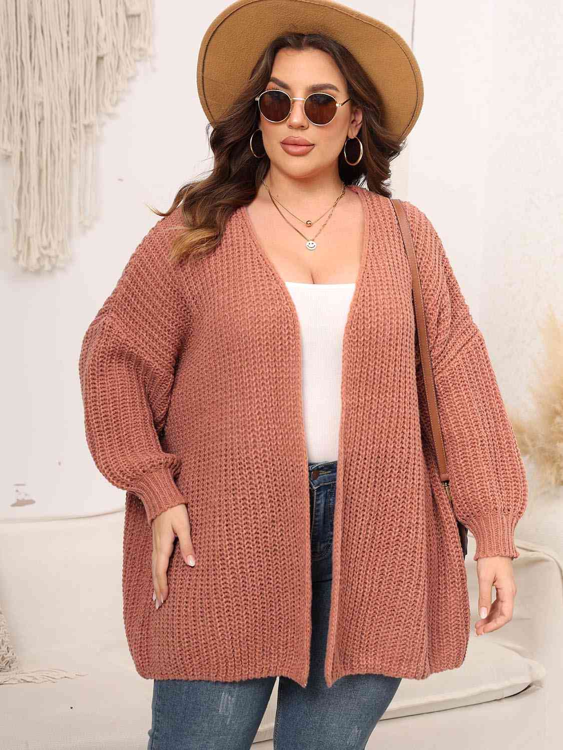 Plus Size Open Front Dropped Shoulder Knit Cardigan king-general-store-5710.myshopify.com