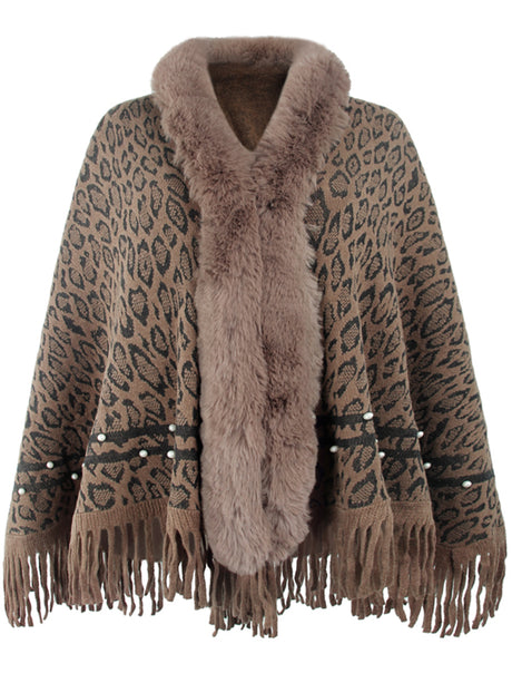 Leopard Fringe Hem Poncho king-general-store-5710.myshopify.com