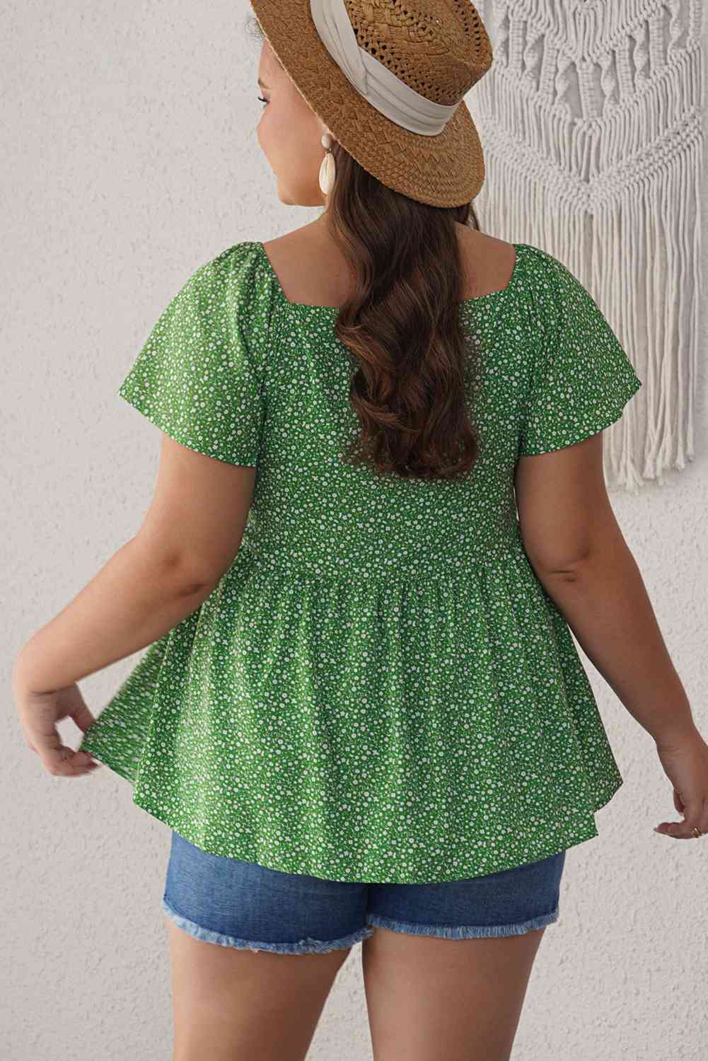 Ditsy Floral Flutter Sleeve Peplum Blouse king-general-store-5710.myshopify.com