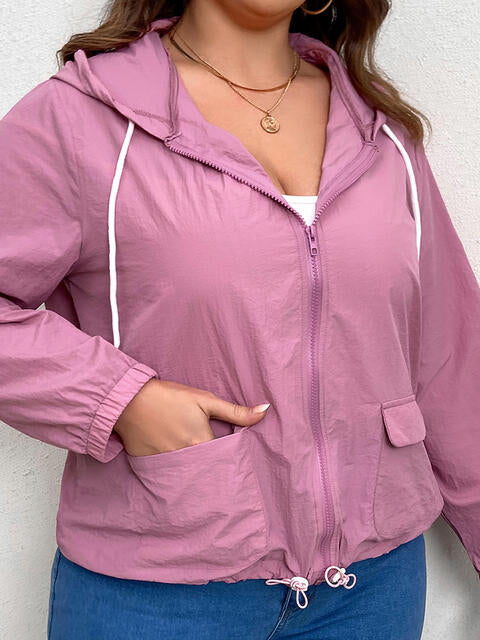 Plus Size Zip-Up Drawstring Hooded Jacket with Pockets king-general-store-5710.myshopify.com