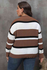 Plus Size Striped V-Neck Dropped Shoulder Sweater king-general-store-5710.myshopify.com