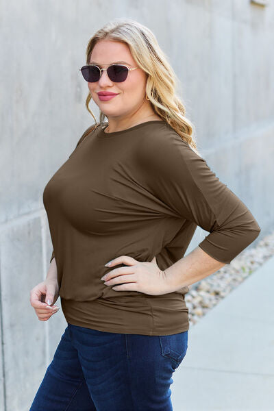 Basic Bae Full Size Round Neck Batwing Sleeve Blouse king-general-store-5710.myshopify.com