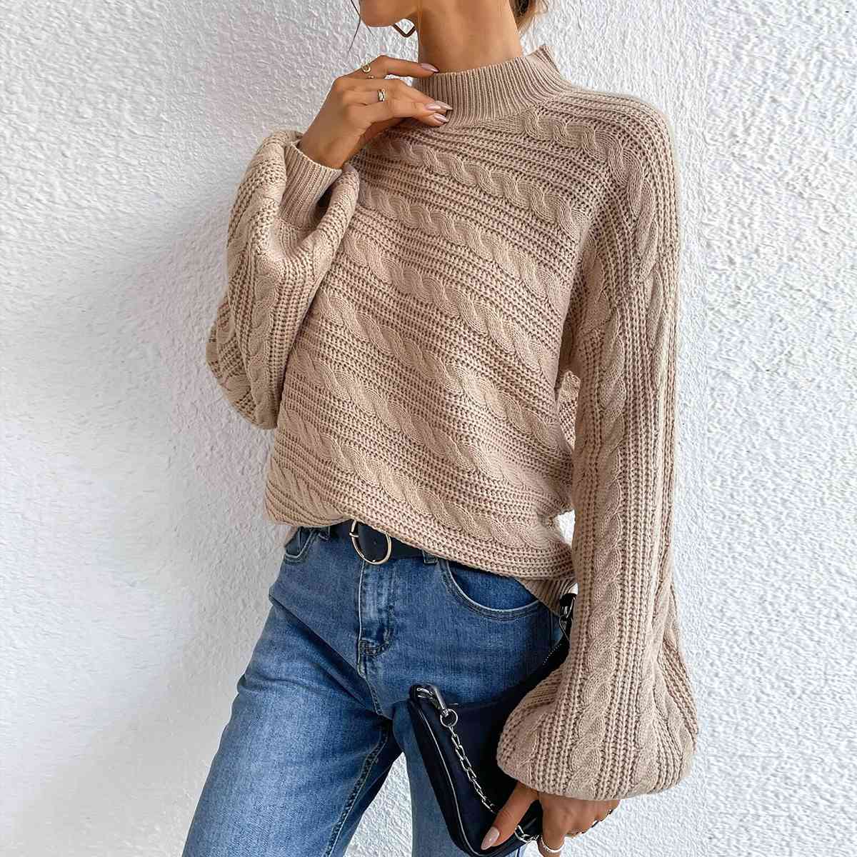 Cable-Knit Mock Neck  Long Sleeve Sweater king-general-store-5710.myshopify.com