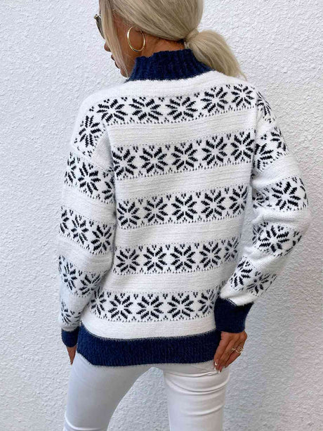 Snowflake Pattern Mock Neck Sweater king-general-store-5710.myshopify.com