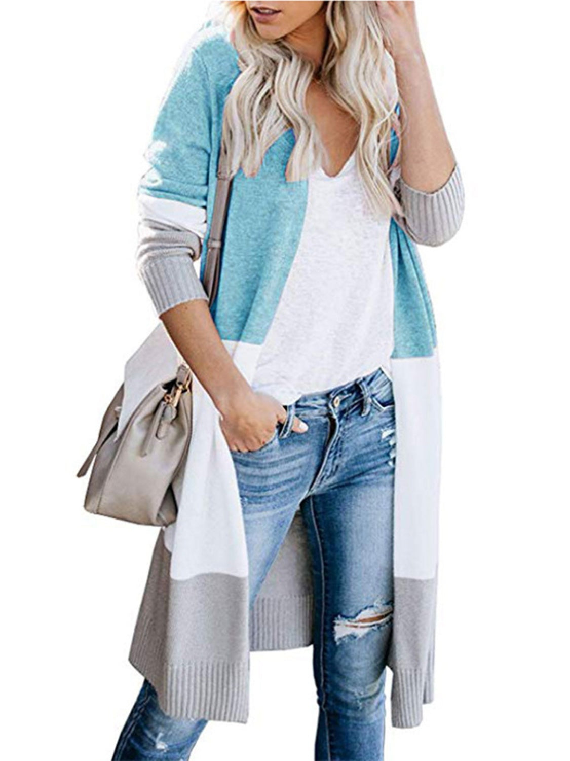 Color Block Open Front Longline Cardigan king-general-store-5710.myshopify.com