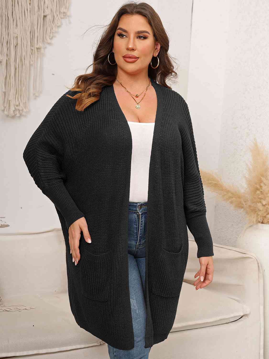 Plus Size Open Front Cardigan With Pockets king-general-store-5710.myshopify.com