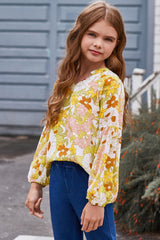 Girls Printed Notched Neck Puff Sleeve Blouse king-general-store-5710.myshopify.com