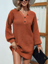 Buttoned V-Neck Sweater Dress king-general-store-5710.myshopify.com