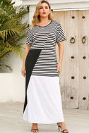 Plus Size Striped Color Block Round Neck Dress king-general-store-5710.myshopify.com