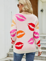 Lip Print V-Neck Knit Top king-general-store-5710.myshopify.com