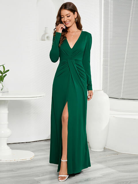 V-Neck Long Sleeve Split Dress king-general-store-5710.myshopify.com