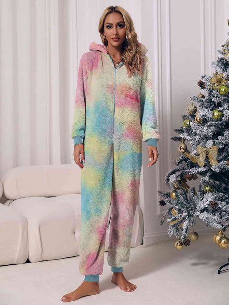 Zip Front Long Sleeve Hooded Teddy Lounge Jumpsuit king-general-store-5710.myshopify.com