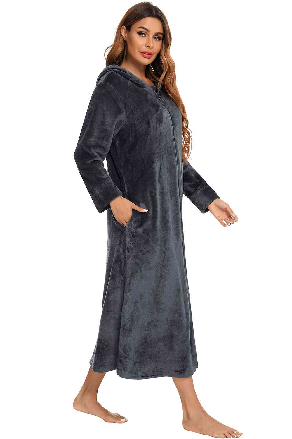 Zip Front Hooded Night Dress with Pockets king-general-store-5710.myshopify.com