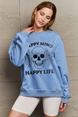 Simply Love Simply Love Full Size HAPPY MIND HAPPY LIFE SKULL Graphic Sweatshirt king-general-store-5710.myshopify.com