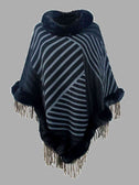 Striped Fringe Hem Poncho king-general-store-5710.myshopify.com