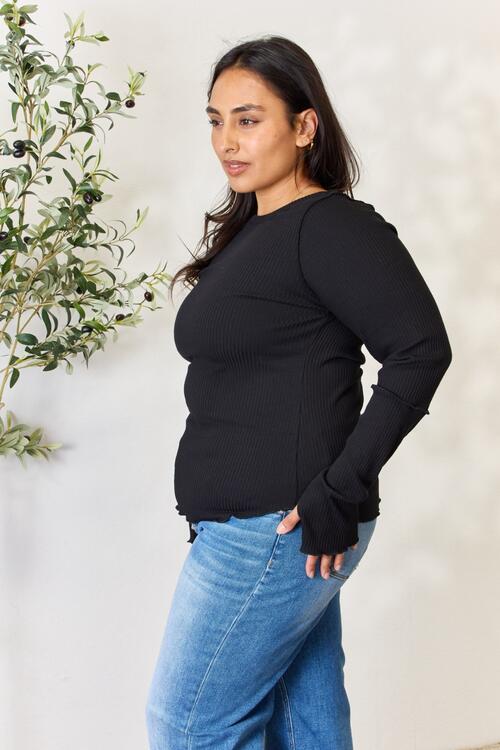 Culture Code Full Size Ribbed Round Neck Long Sleeve Top king-general-store-5710.myshopify.com