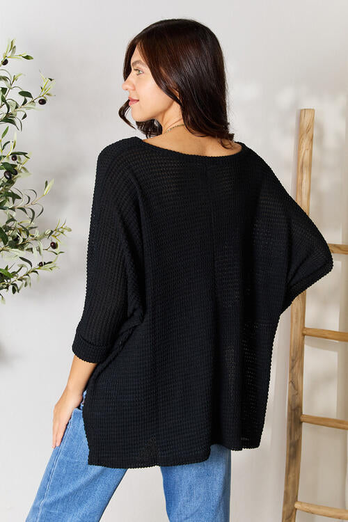 Zenana Full Size Round Neck High-Low Slit Knit Top king-general-store-5710.myshopify.com