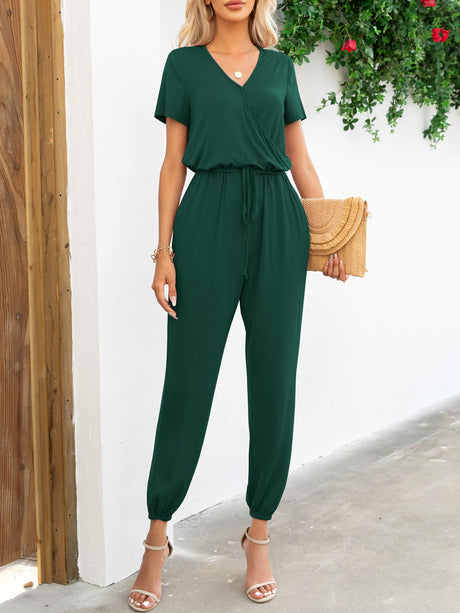 Short Sleeve V-Neck Jumpsuit with Pockets king-general-store-5710.myshopify.com