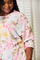 Double Take Floral Round Neck Three-Quarter Sleeve Top king-general-store-5710.myshopify.com