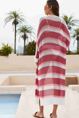 Striped Open Front Side Slit Duster Cover Up king-general-store-5710.myshopify.com