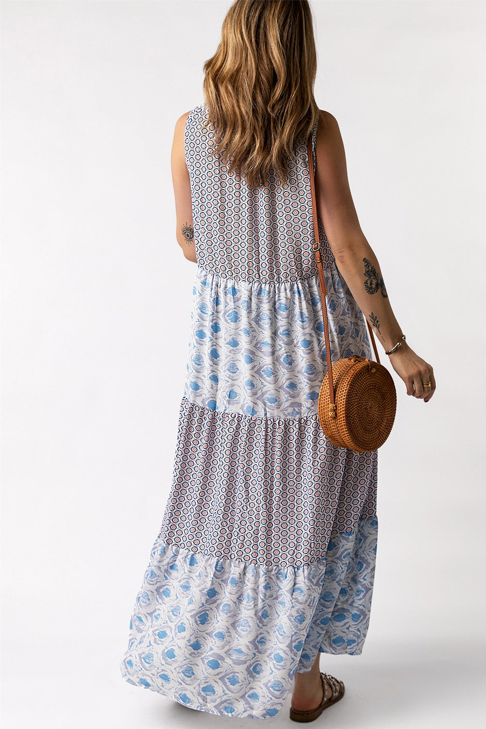 Mixed Print Tie-Neck Sleeveless Maxi Dress king-general-store-5710.myshopify.com