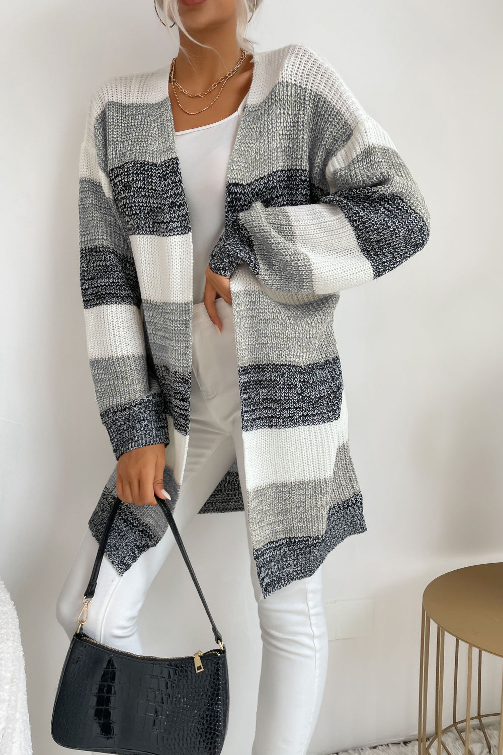 Striped Long Sleeve Duster Cardigan king-general-store-5710.myshopify.com