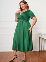 Plus Size Short Sleeve Surplice Neck Midi Dress king-general-store-5710.myshopify.com