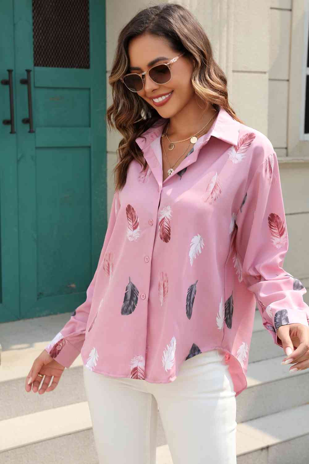 Printed Collared Neck Buttoned Shirt king-general-store-5710.myshopify.com